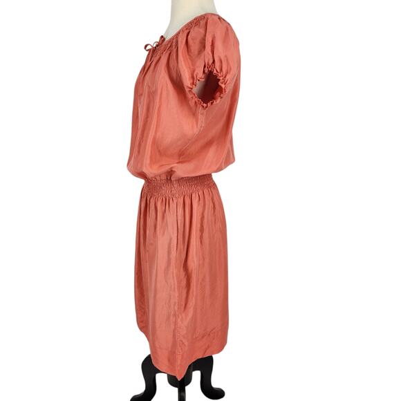 Talbots Silk Smocked Waist Tie Front Dress Orange / Coral Size Small - Picture 3 of 6